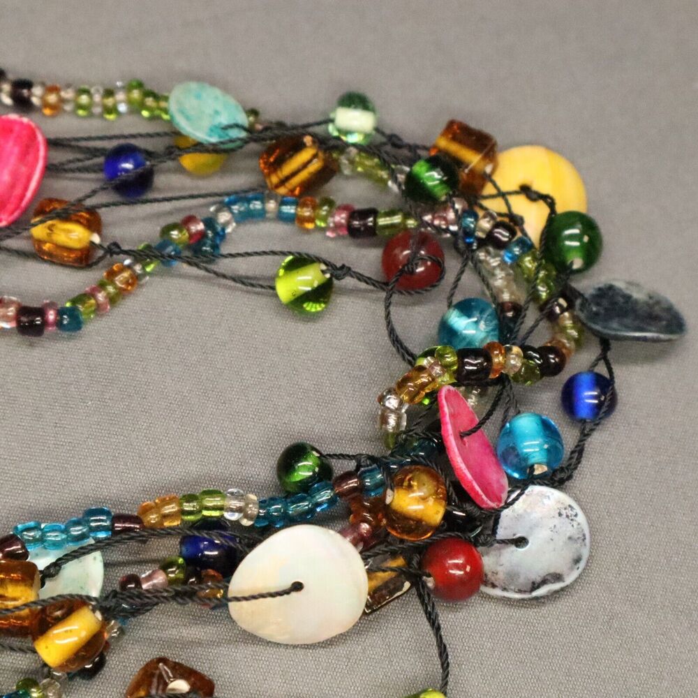 Multi-strand, multi-color necklace 38" long Pooka Shell and bead